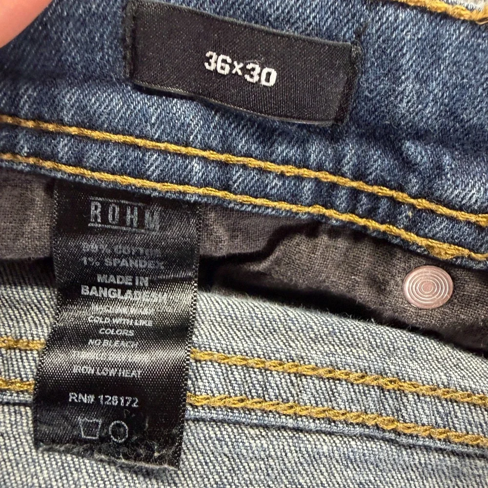 Rohm Jeans Mens 36x30 Blue Cotton Denim Straight Slim Fit Faded Workwear Stretch